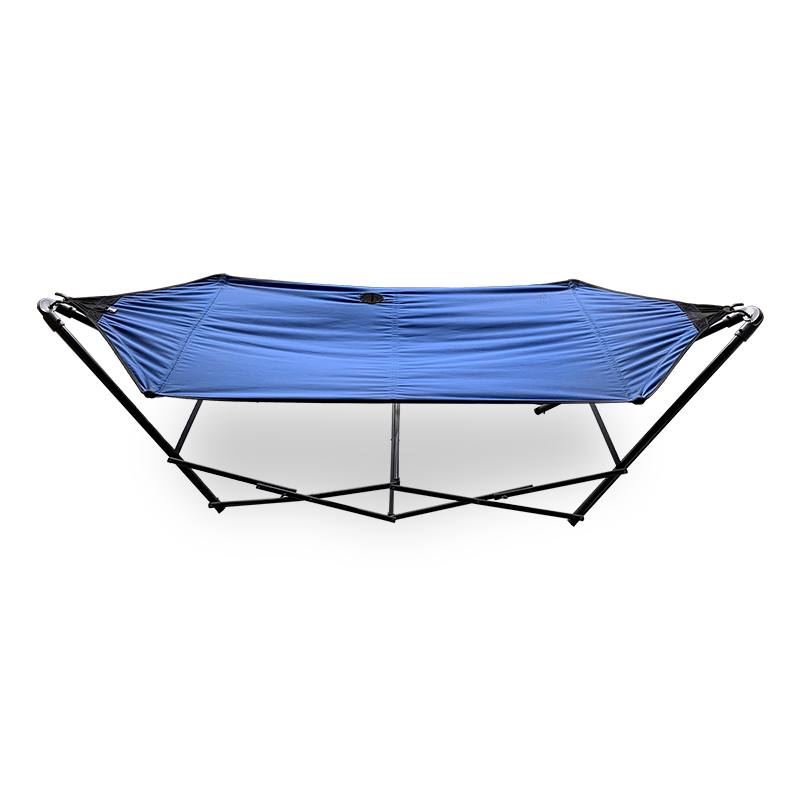 Portable Folding Hammock Lounge Camping Bed Steel Frame Stand w/Carry Bag Blue