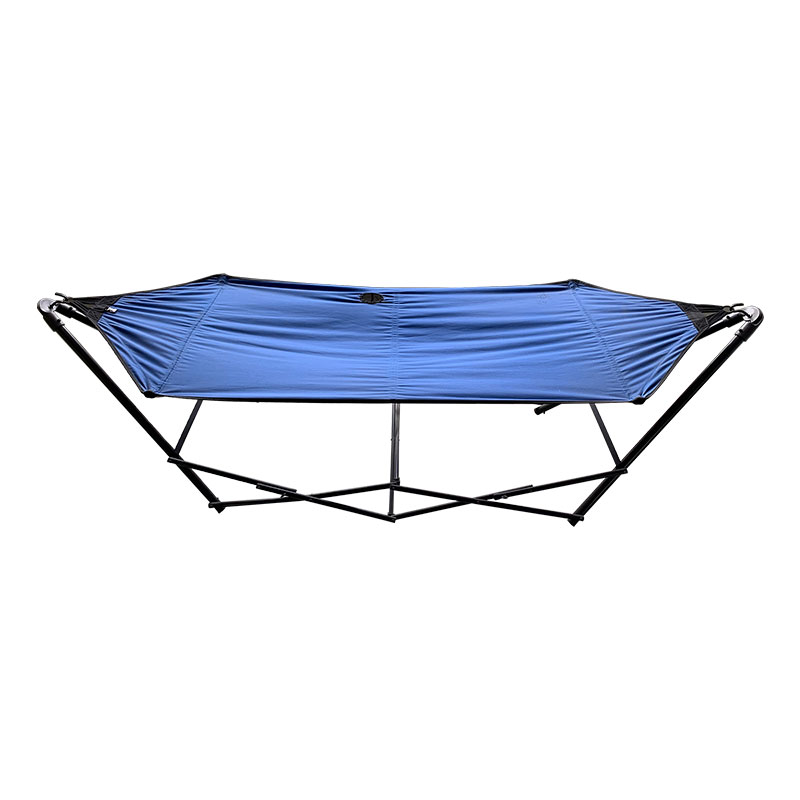 Portable Folding Hammock Lounge Camping Bed Steel Frame Stand w/Carry Bag Blue