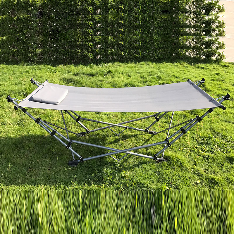 Portable Folding Hammock Lounge Camping Bed Steel Frame Stand w/Carry Bag Blue